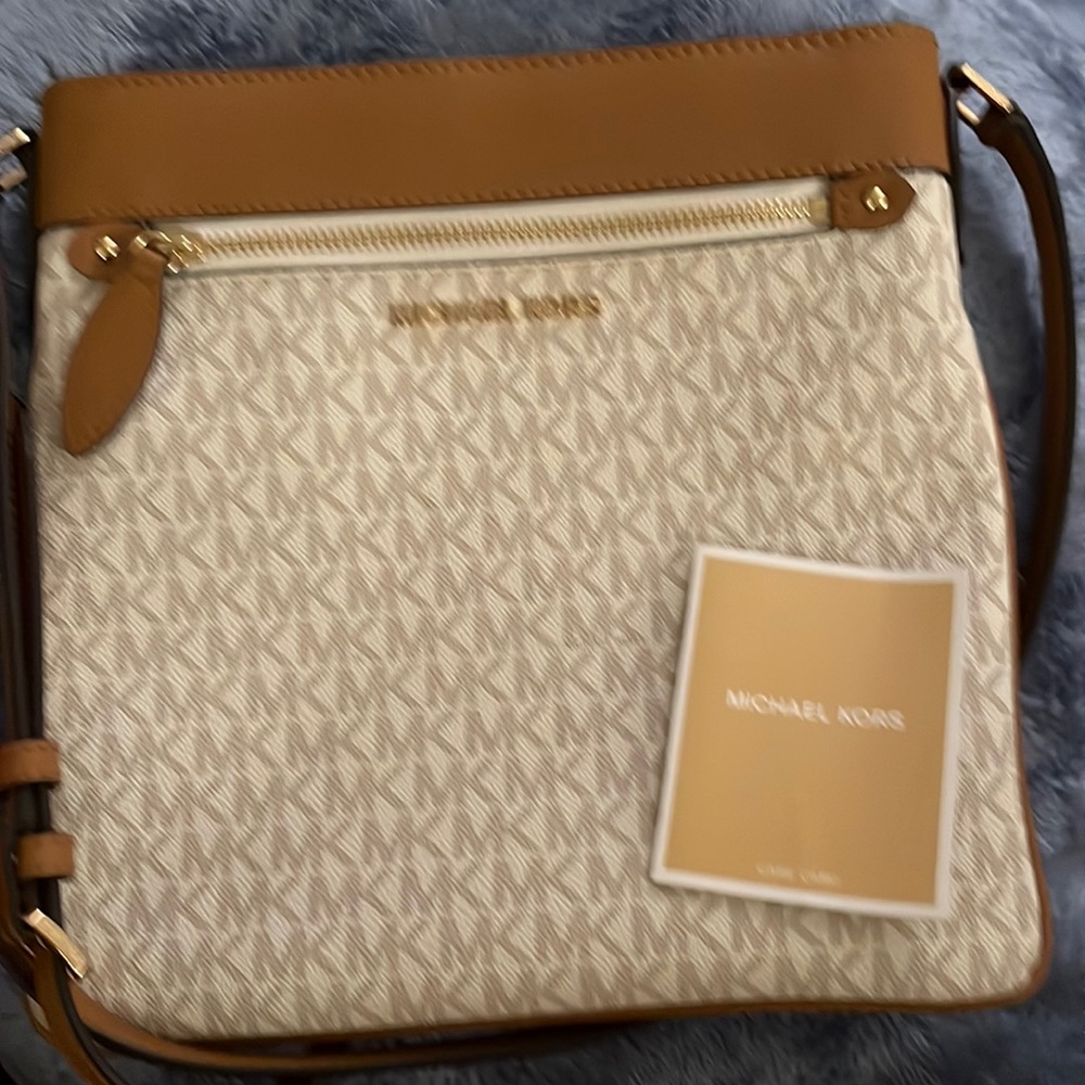 Michael Kors brown and white crossover handbag
